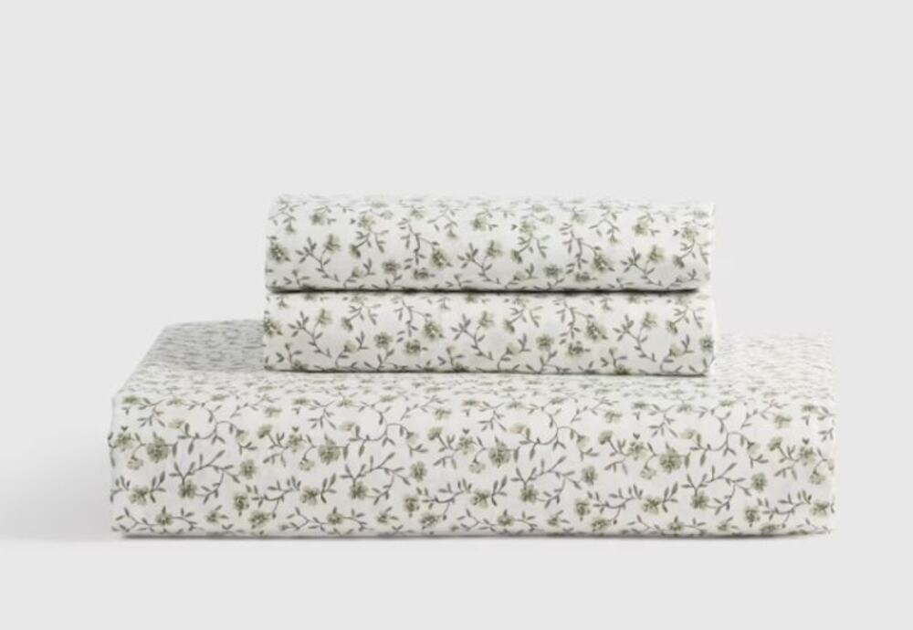 Quince FULL Cotton Percale Sheet Set Green Florette 3 Piece 100% Organic NEW